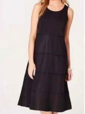 EUC J. Jill Black 100% linen tiered midi dress size S Small with pockets